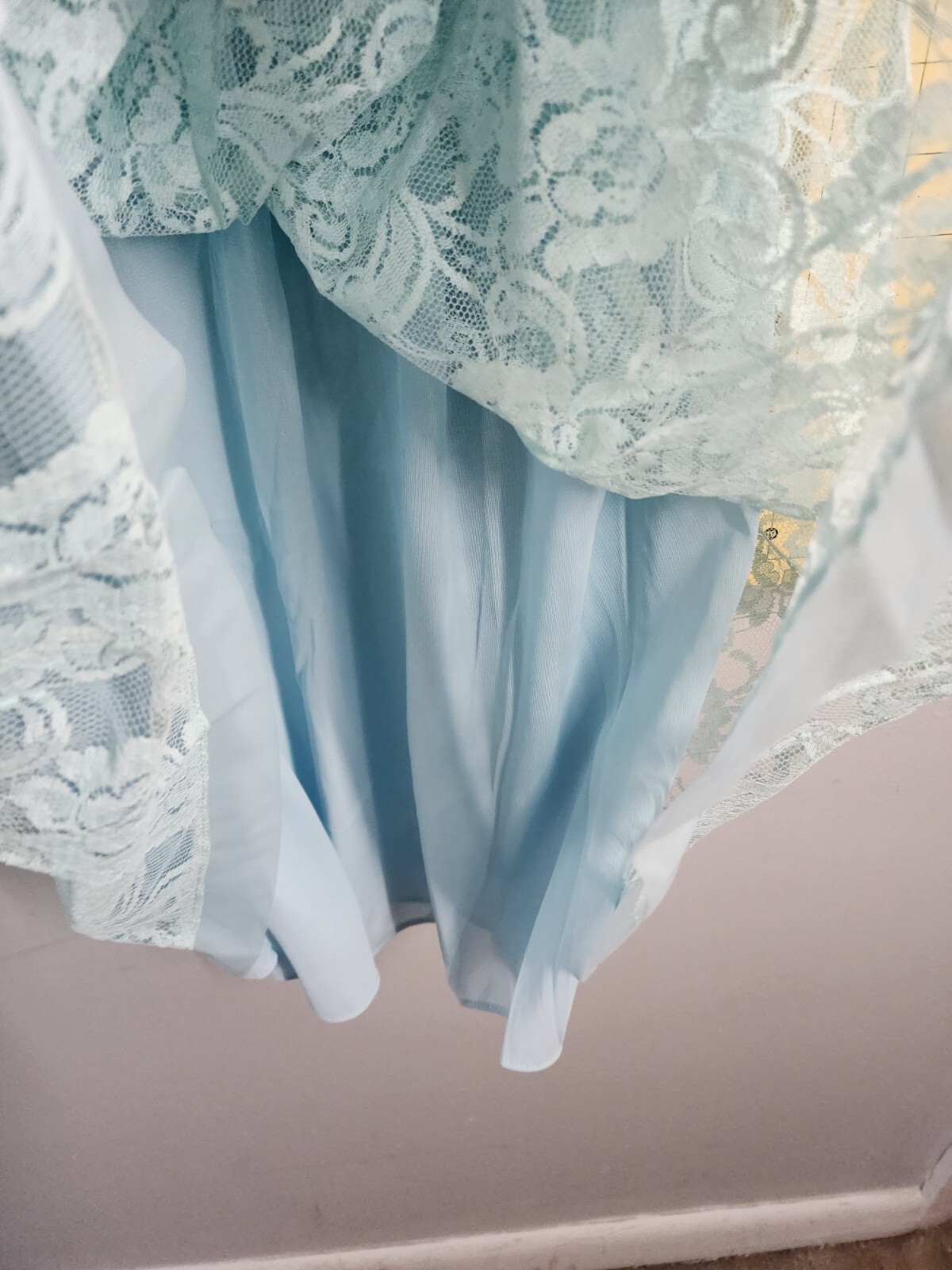 Avian Light Blue Peignoir Set Nightgown Robe Floral Lace Nylon Sz Small NWT