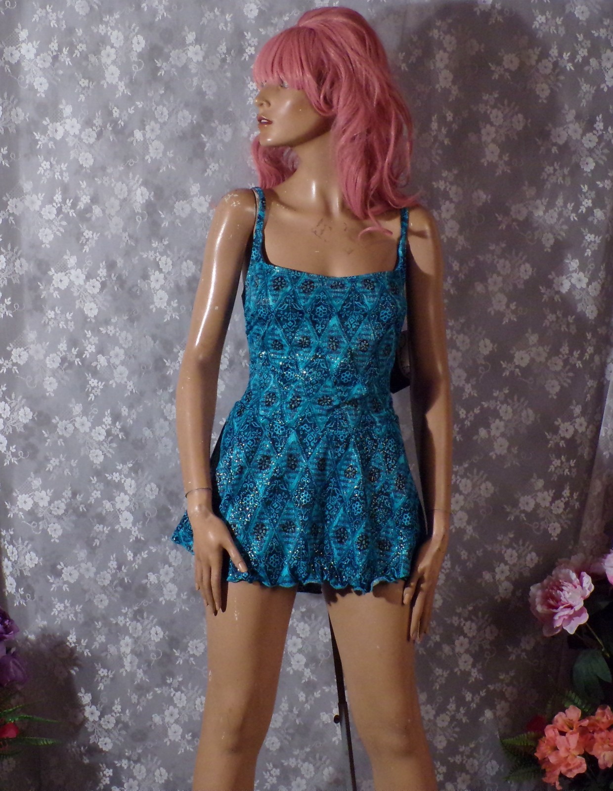 Vintage Oscar De La Renta One Piece Skirted Swimsuit Size Medium 1990s 90s Blue