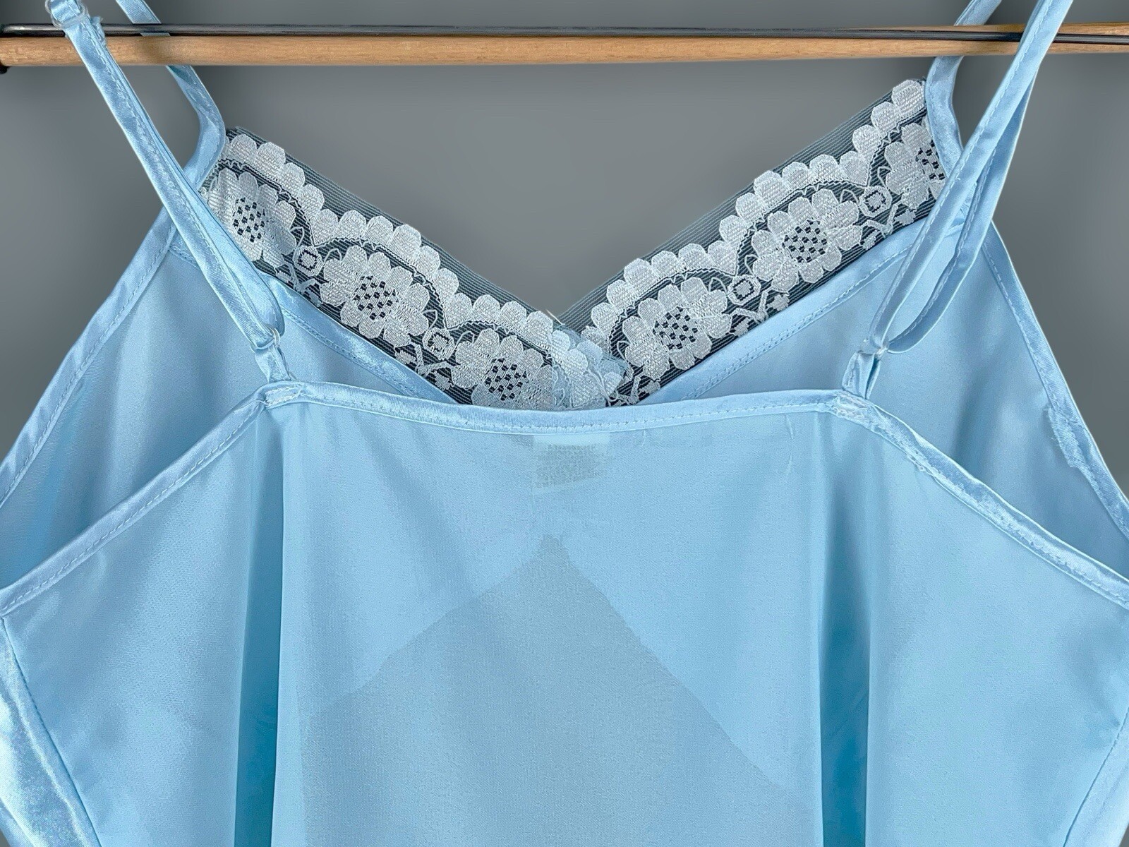 Y2K Blue Sheer Mesh Satin Cami Camisole Cropped Lace M