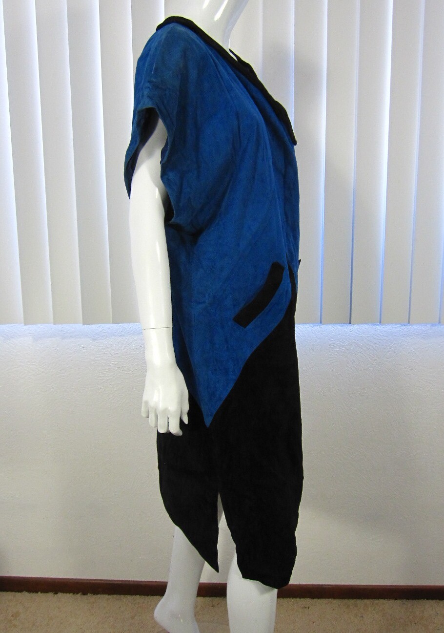 SKIN ROMA ALTA MODA PELLE VIA CAPO LE CASE SIZE 44 DRESS SUEDE BLACK BLUE ITALY