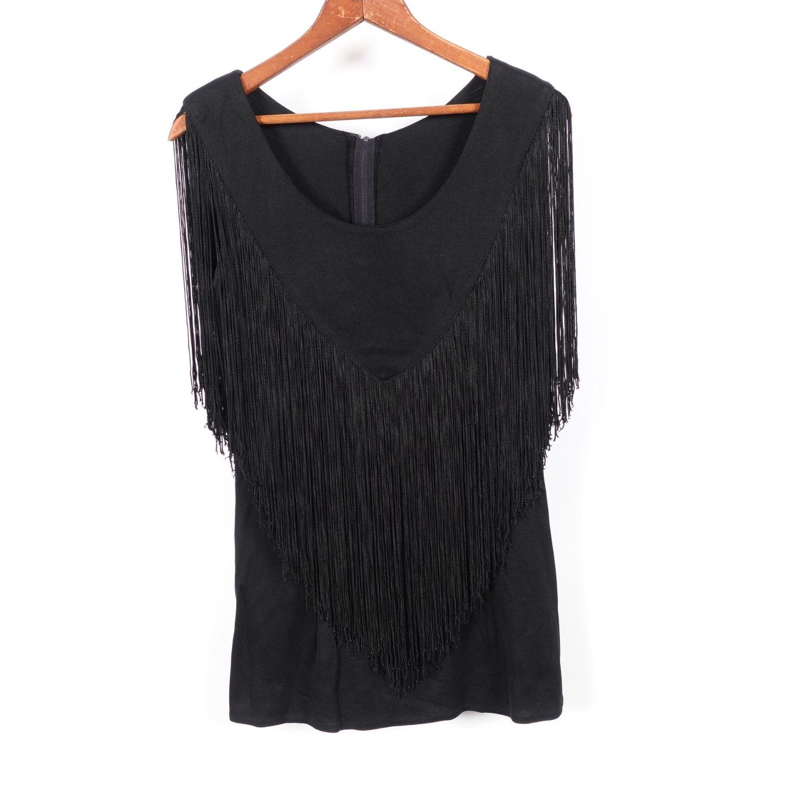 Vintage Elinor Gay Womens Fringe Black Tassle Blouse Shirt Art Deco Flapper Smal