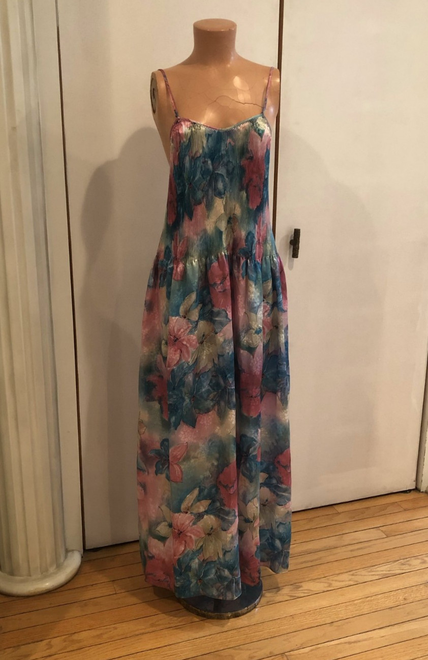 VTG Mary McFadden Vintage Pastel Floral Maxi Nightgown Gown Style 7209 USA
