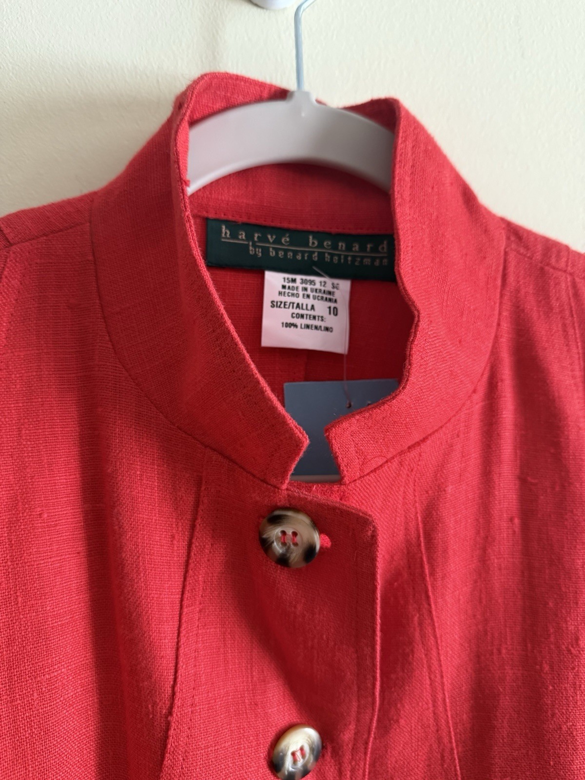 Harve Bernard Red 100% Linen Blazer 10 Womens NWT Coastal Grandma Lightweight