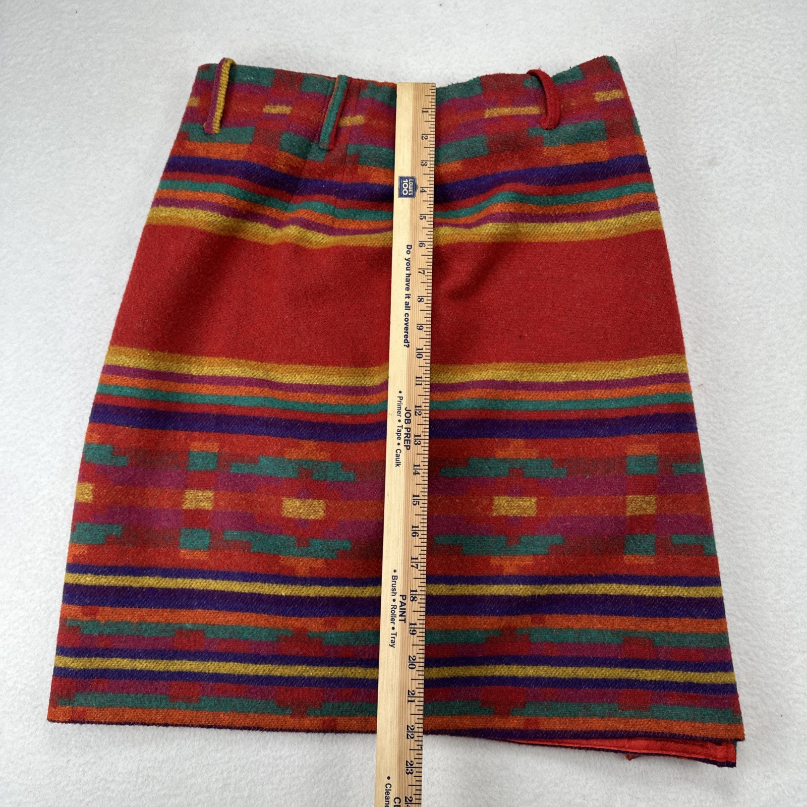 Breeches Vintage Wool Southwestern Stripe Wrap Skirt Red Multicolor Aztec Sz 12
