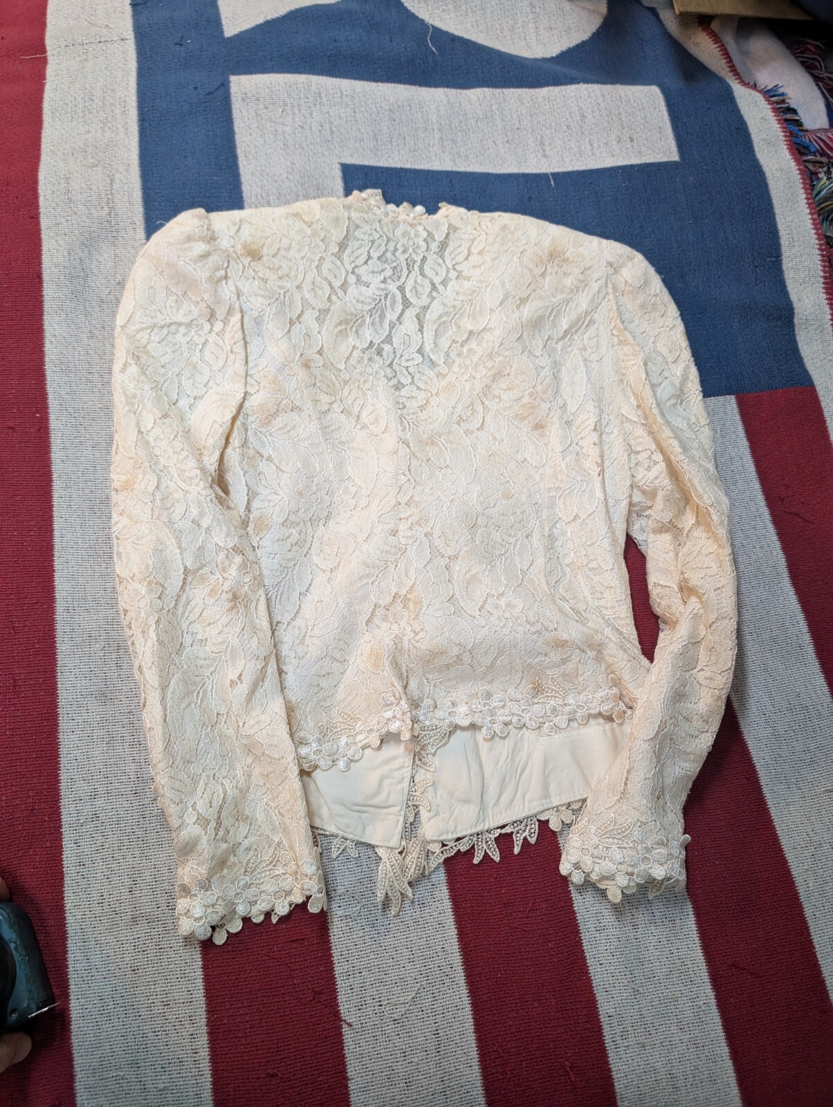 Vintage Cachet by Bari Protas Cream Lace Beaded Wedding Top Shirt Size 11/12 70s