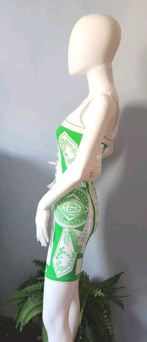 Rare Budweiser VTG Carabella Collections green & White Sleeveless Dress size 9