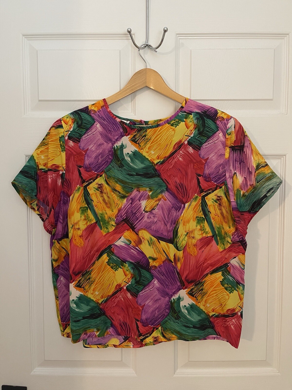Hana Sung Studio Vintage Chic Womens L 100% Silk Shoulder Pads Top Excellent
