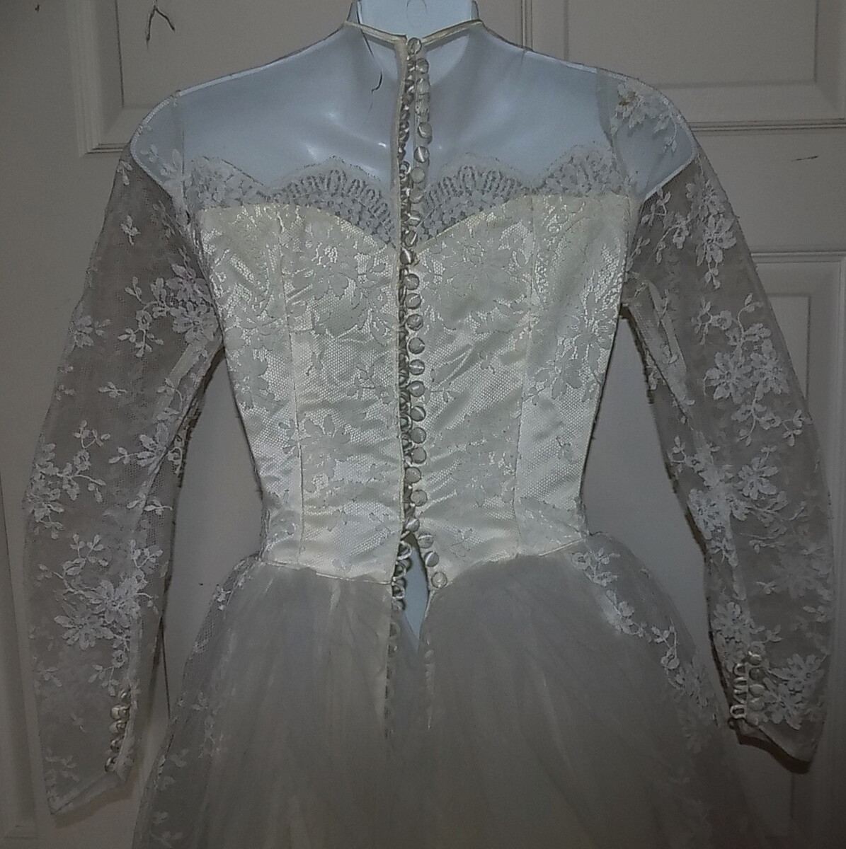 Vintage 50s Satin, Lace & Net Wedding Dress Gown B34