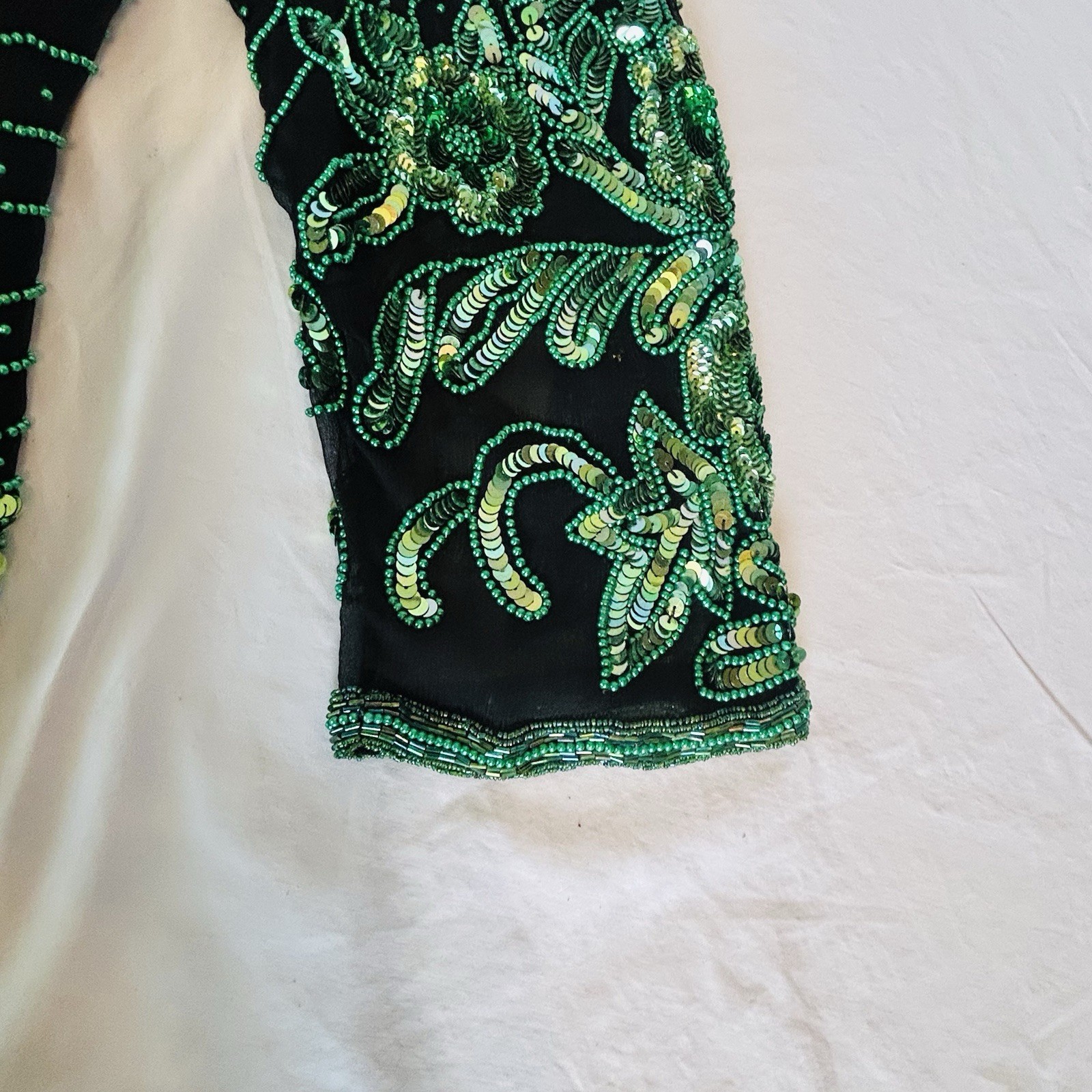 VTG Odeon Sequin Beaded Silk Top Evening Formal Party Sz 12/14 Sparkly Green