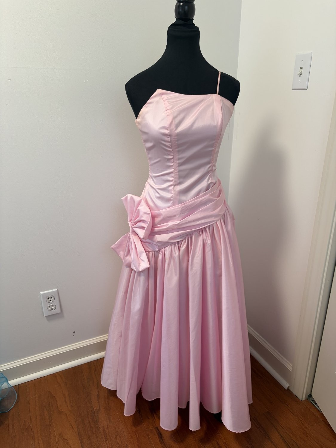 Vintage 80s JCPenney Pink Taffeta Prom Dress Size 5-6 One Shoulder Bow Ilgwu USA