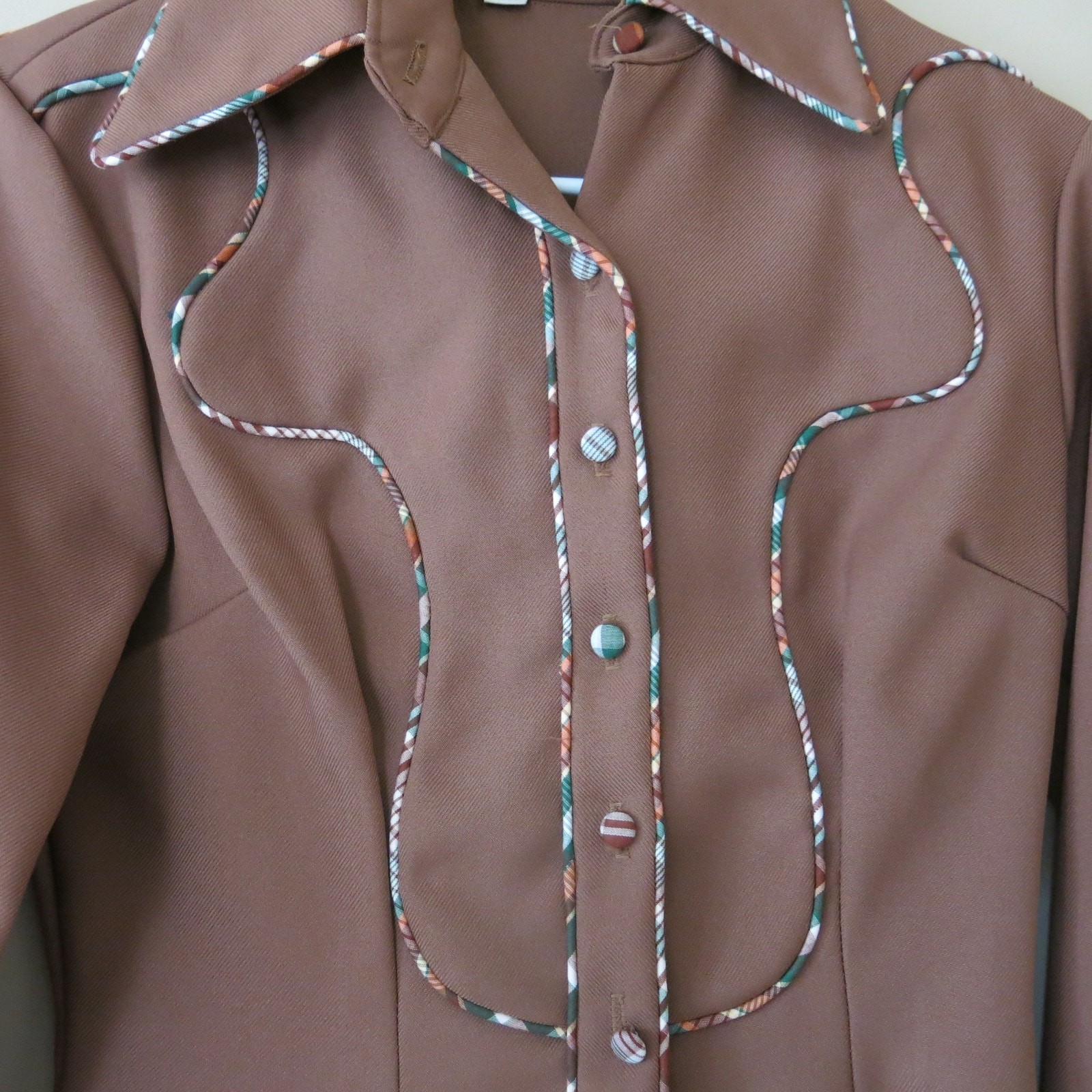 VINTAGE 70s Dickson Jenkins Western Shirt Size 10/32 Brown Horse Rodeo Cowgirl