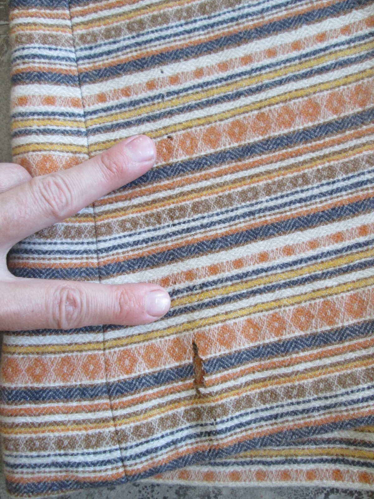 Vintage Pendleton 100% Wool Skirt 14 27″ Waist Orange Brown Stripe Long Fabric