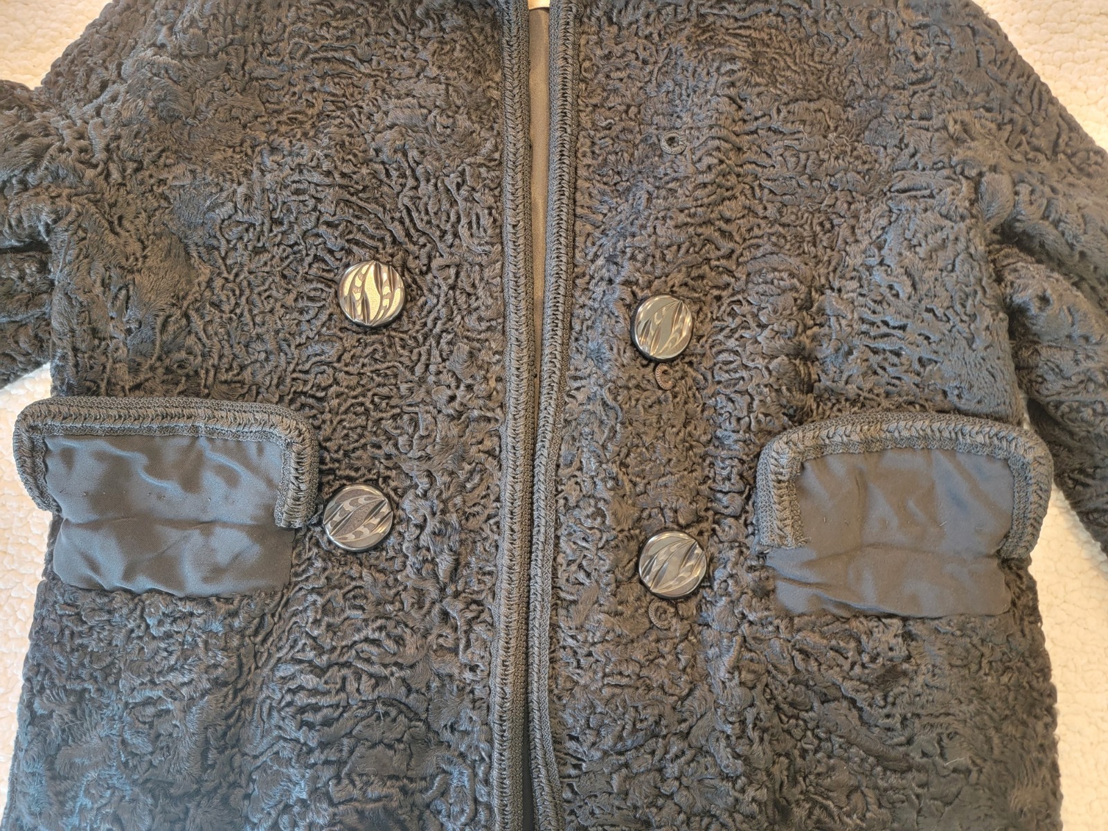 Vintage 1950s Black Persian Lamb Wool Jacket by Frank Collins, Philadelphia