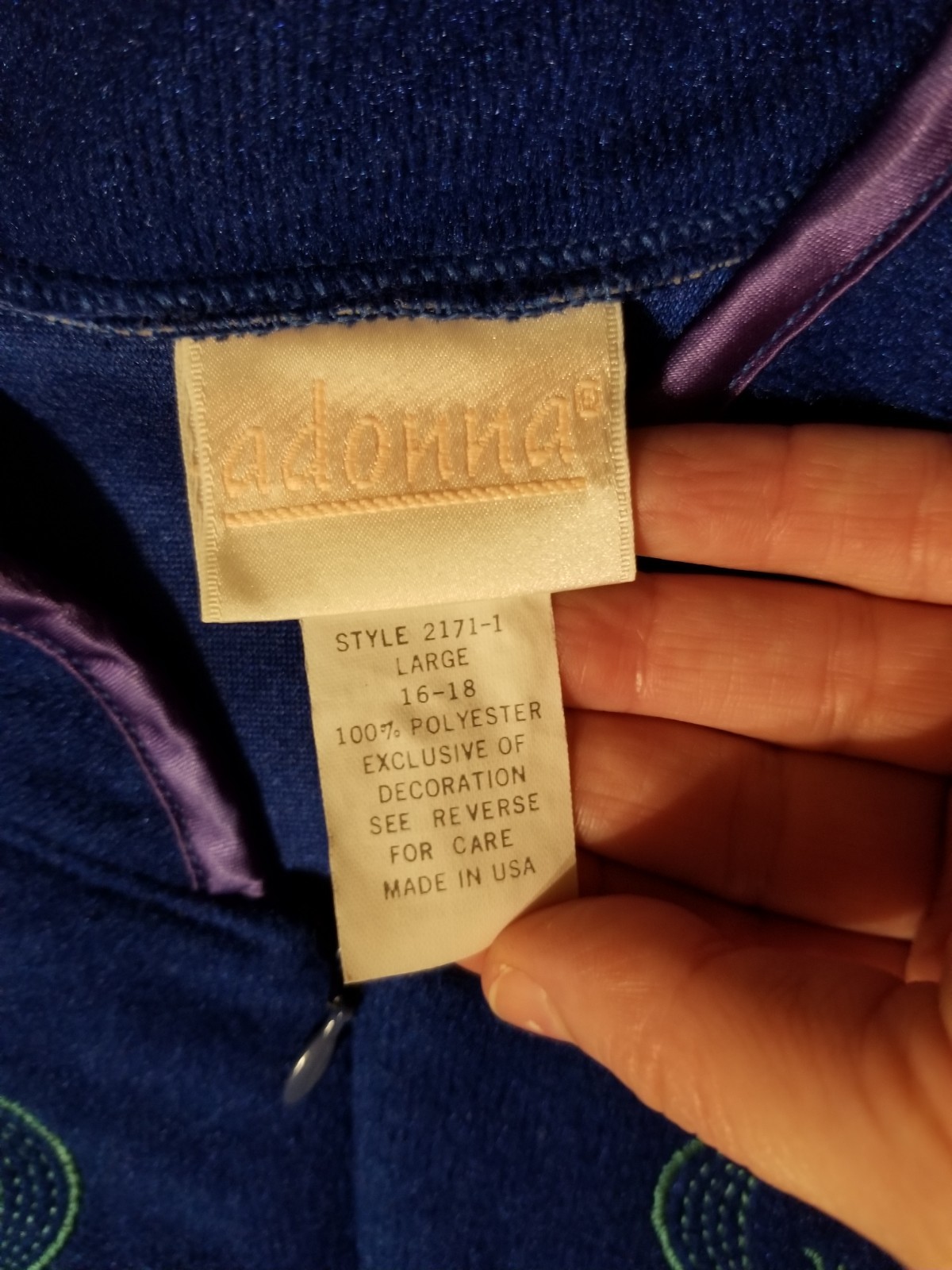 Vintage Adonna Large Warm Soft Housecoat Robe Dressing Gown Blue Embroidered