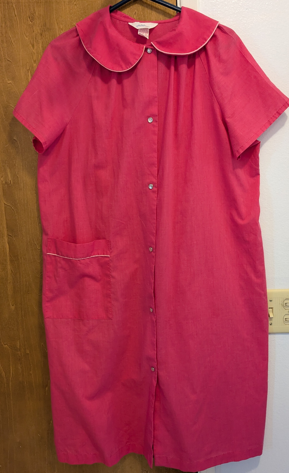 Vntg SEARS At Home Wear LG 16/18 house Dress Robe 70s gown Pink snap pocket#8516