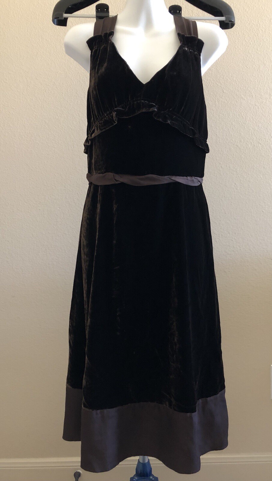 Marc By Marc Jacobs Velvet /Silk Blend Brown Dress Sleeveless Midi Size 4 NWT