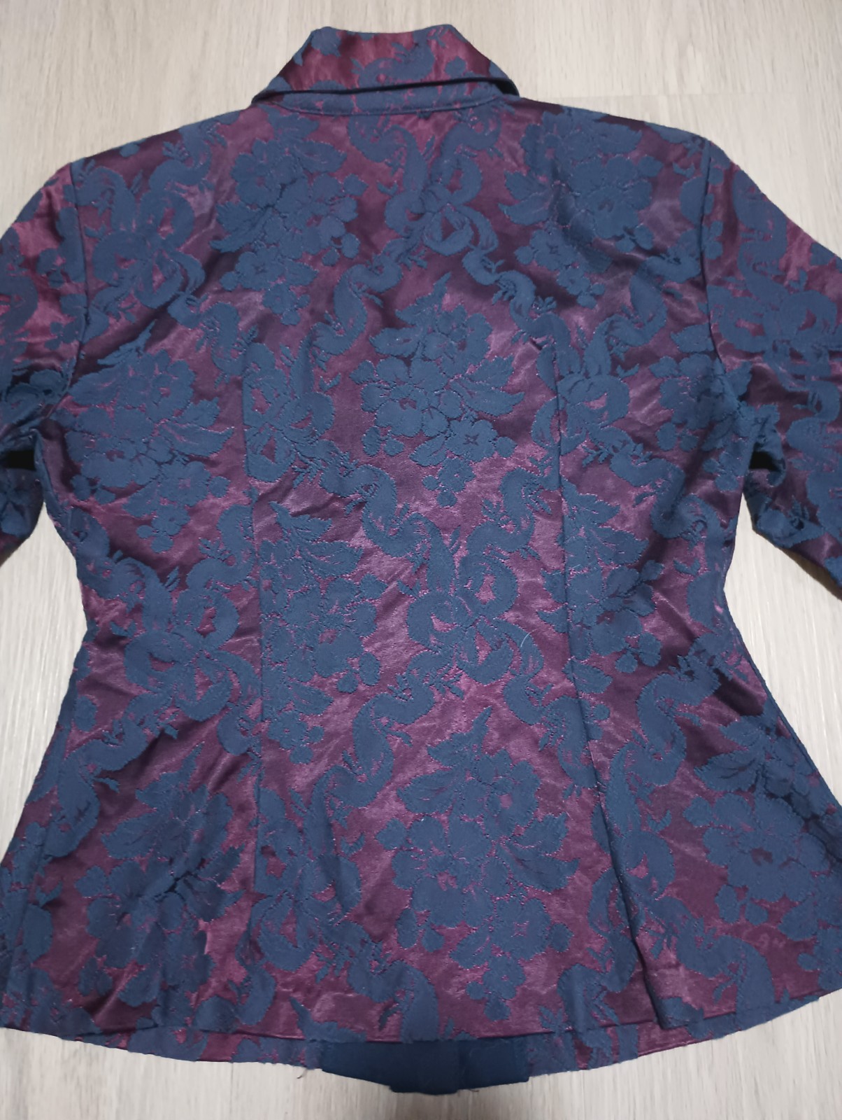 Vtg 80s JUDY’S Burgundy Navy Jacquard Blazer Jacket holiday festive steampunk S
