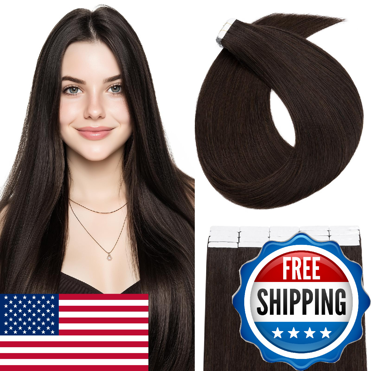 SEGOHAIR Straight Tape-In Hair Extensions Human Hair Double-Sided Adhesive Remy