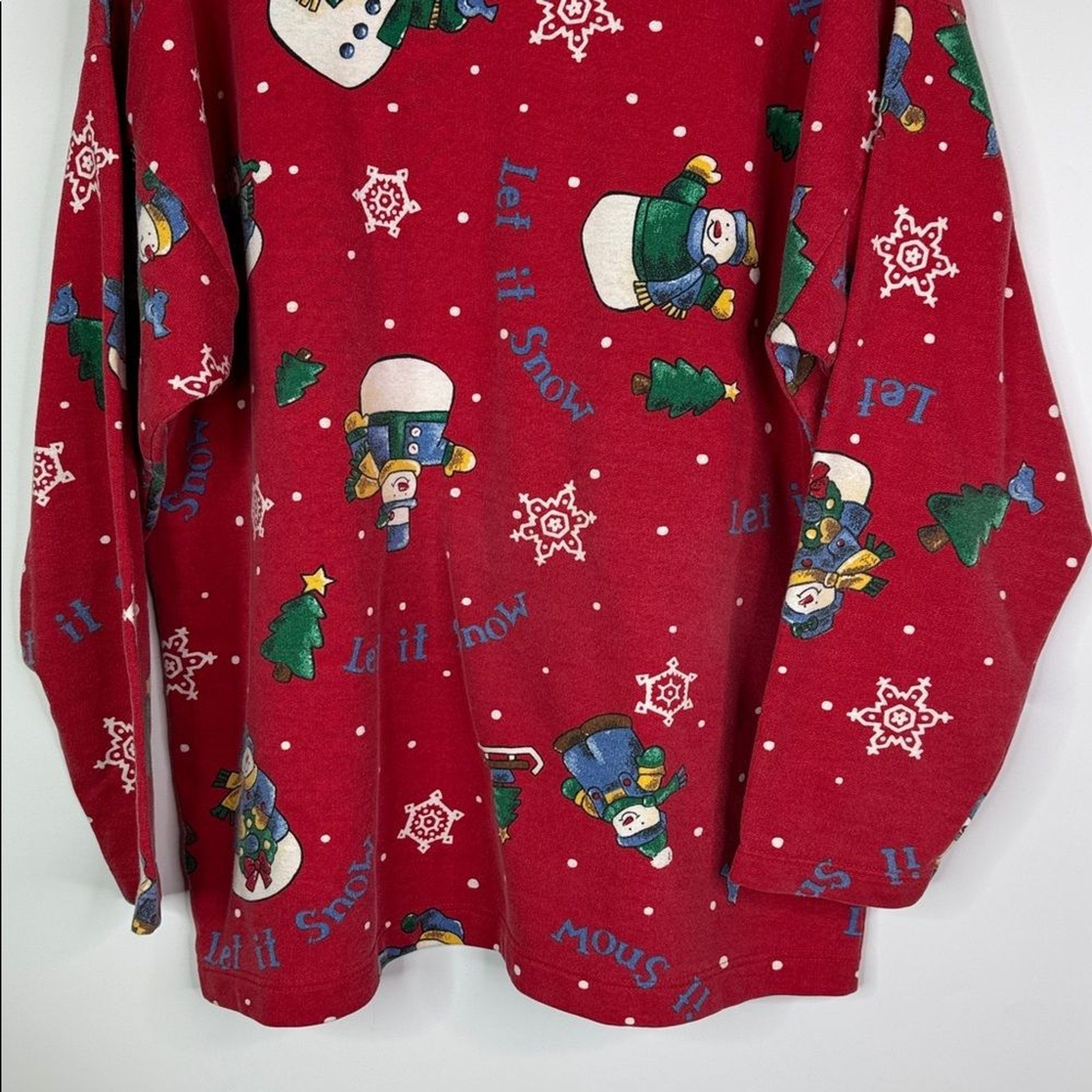 Vintage Holiday Time Let It Snow Turtleneck Long Sleeve Shirt Size Large