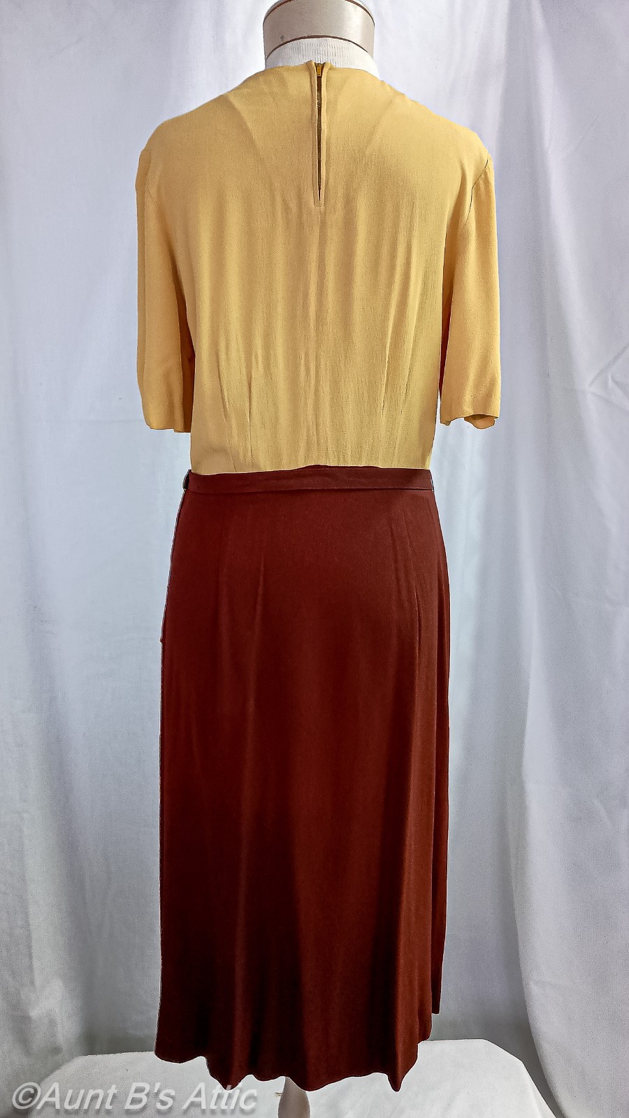 Vintage 40’s Demi Dell Originals 3Pc Br/Gold Rayon Crepe Dress Jacket & Belt LG