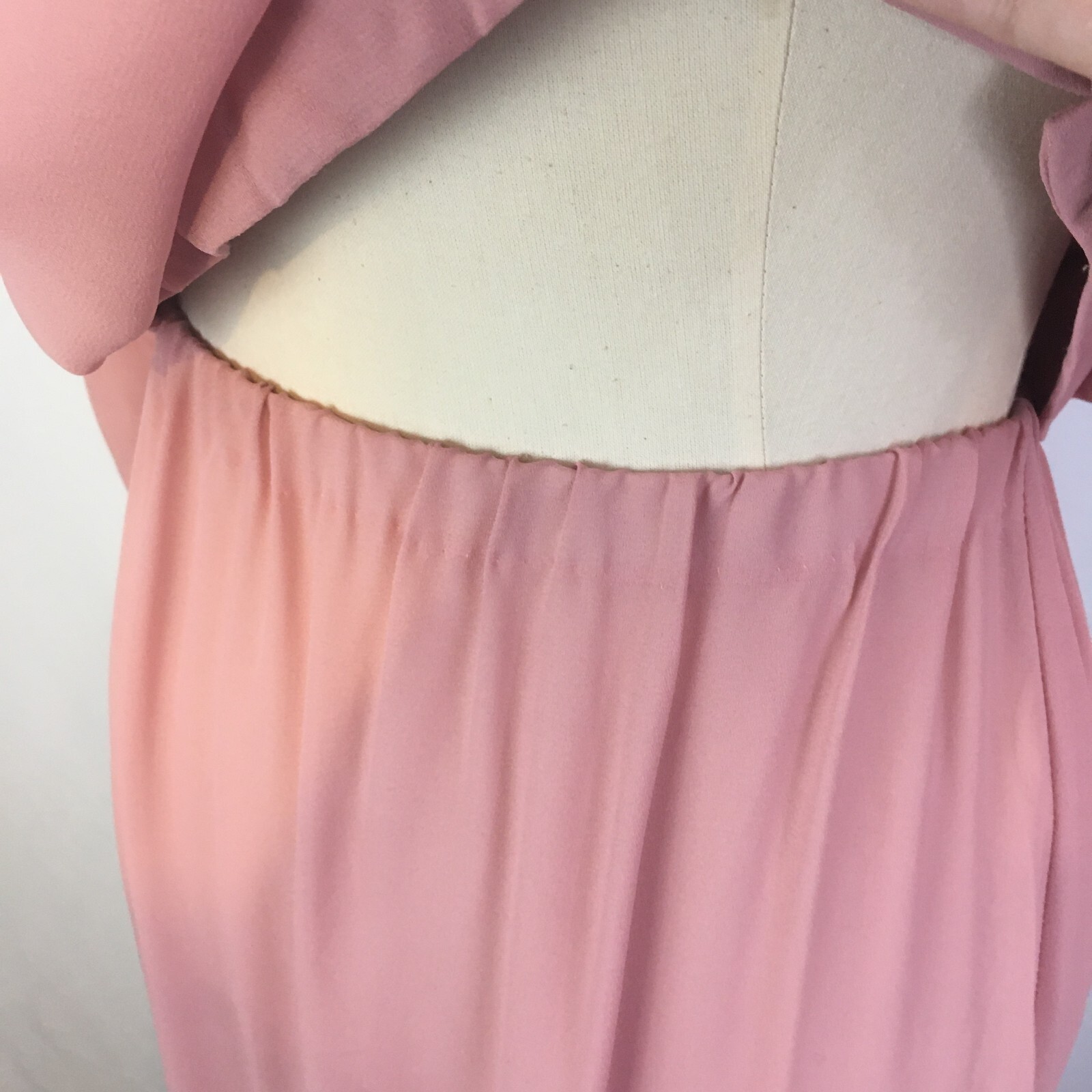 Amy-Deb Vintage 70’s Dusty Pink Sheer 2 pc dress, Lace Collar Cottagecore, sz 12