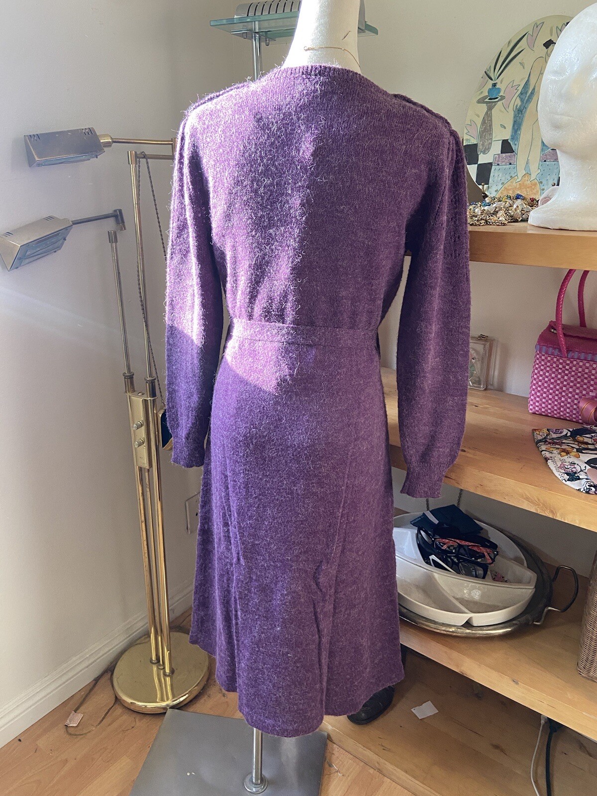 Vintage 70’s Joni Blair Dress Purple Knit Sweater Dress Medium
