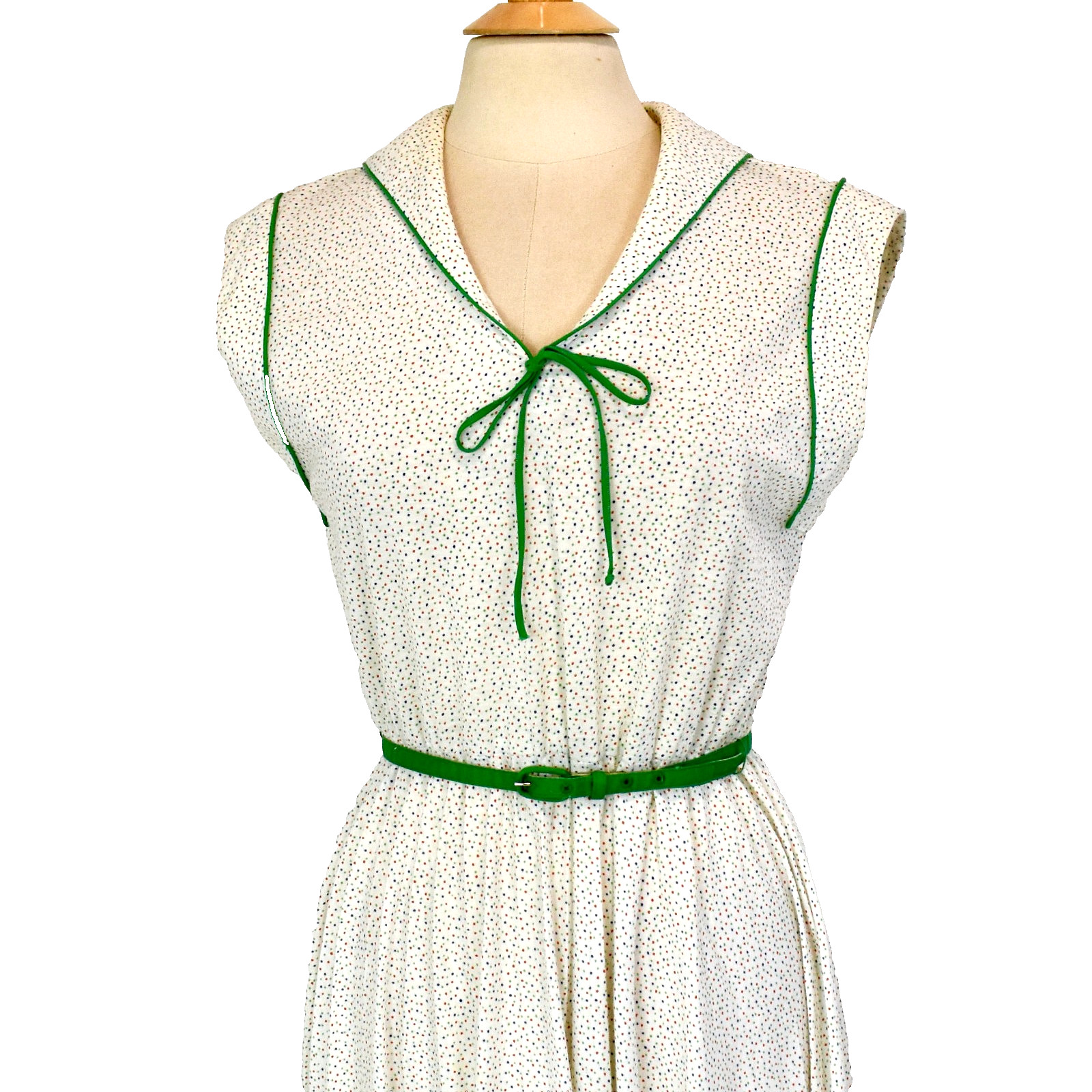 Vtg 70s LESLIE FAY Polka Dot Jersey Knit Sportswear Day Dress M-L Sailor Collar