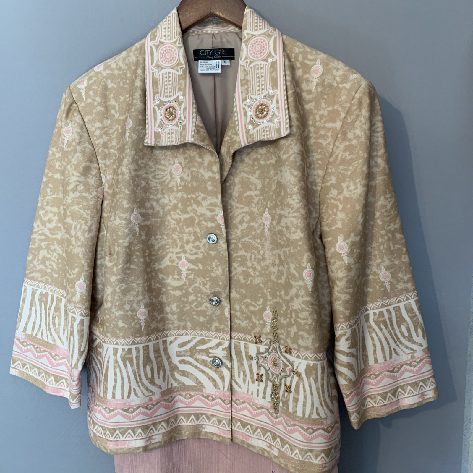90s City Girl Nancy Bolen Skirt Suit Pink Cottage Pattern Mixing Animal Print XL
