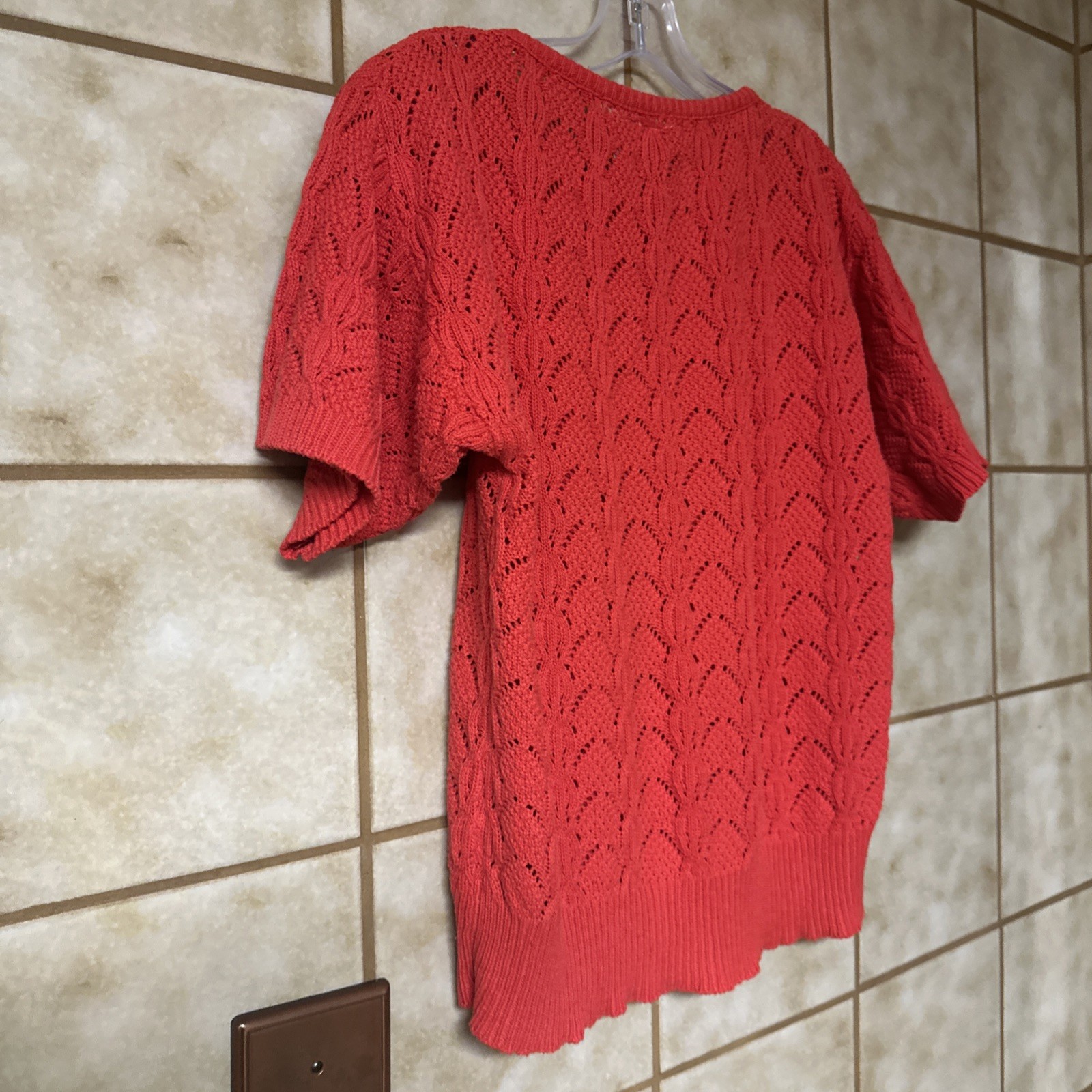 Vintage Alicia Petite Short Sleeve Strawberry Red Cotton Knit Sweater, Sz Sm