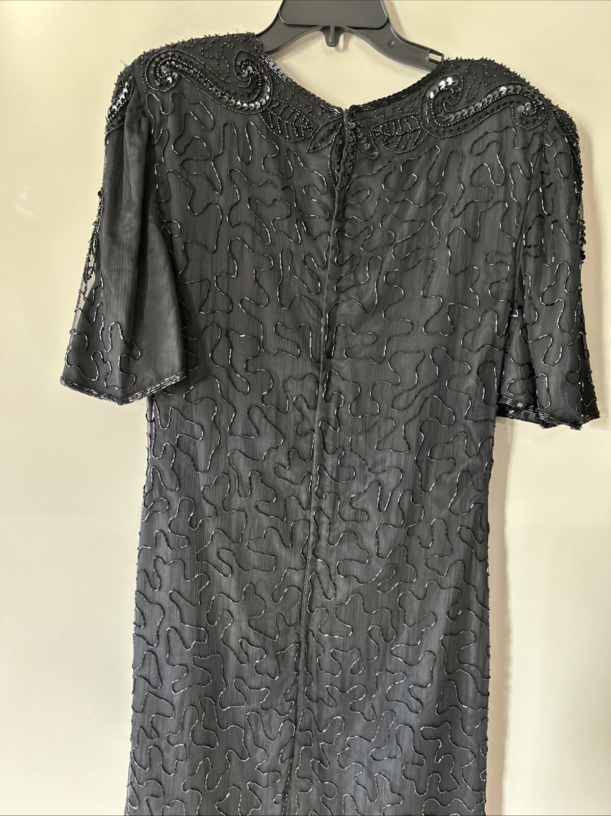 Vintage 80s SweeLo Fully Beaded Black Dress 100% Silk Size 10-12 Cocktail