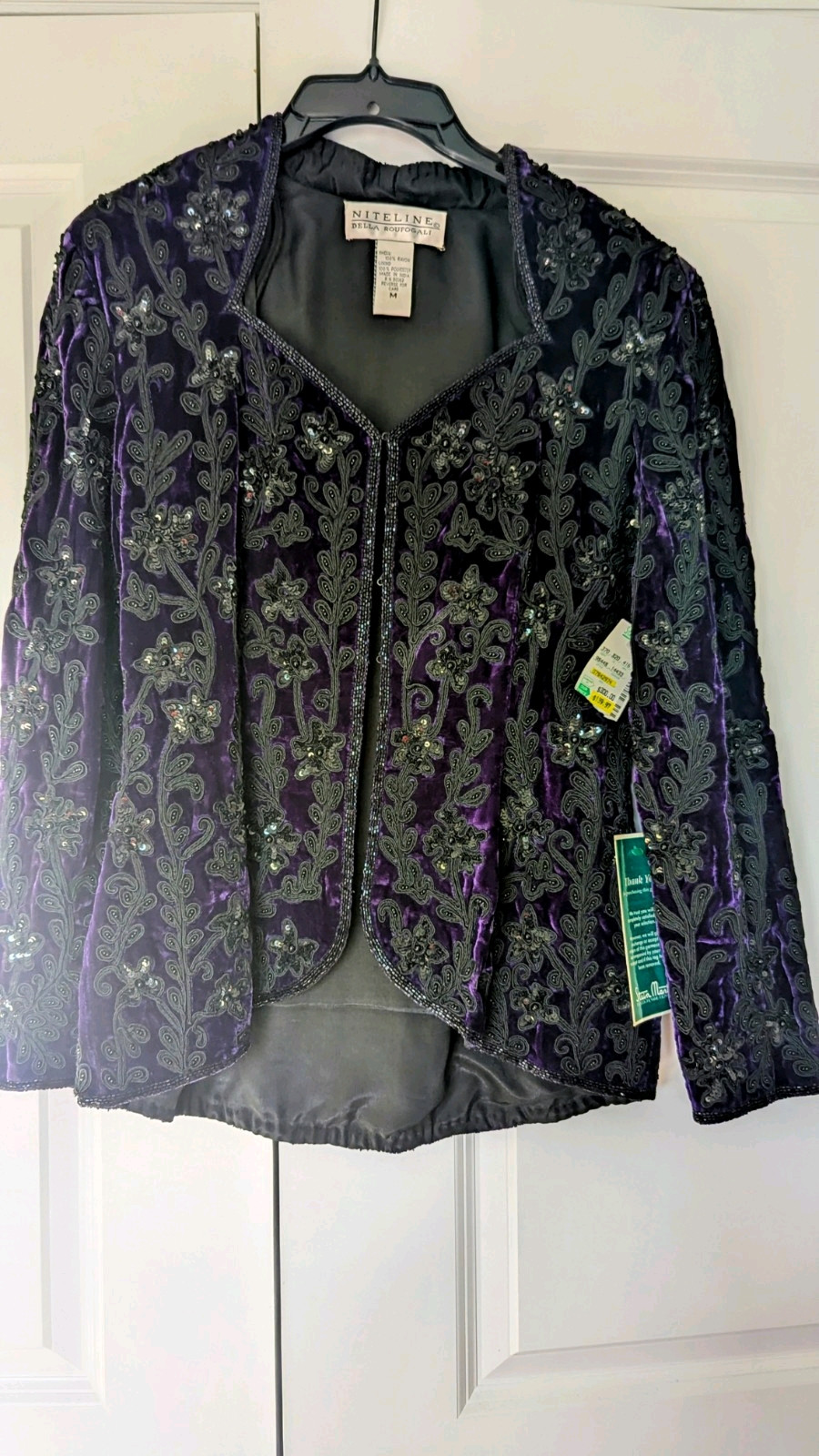 Vintage Niteline Della Roufogali Purple and Black Beaded Jacket Medium NWT