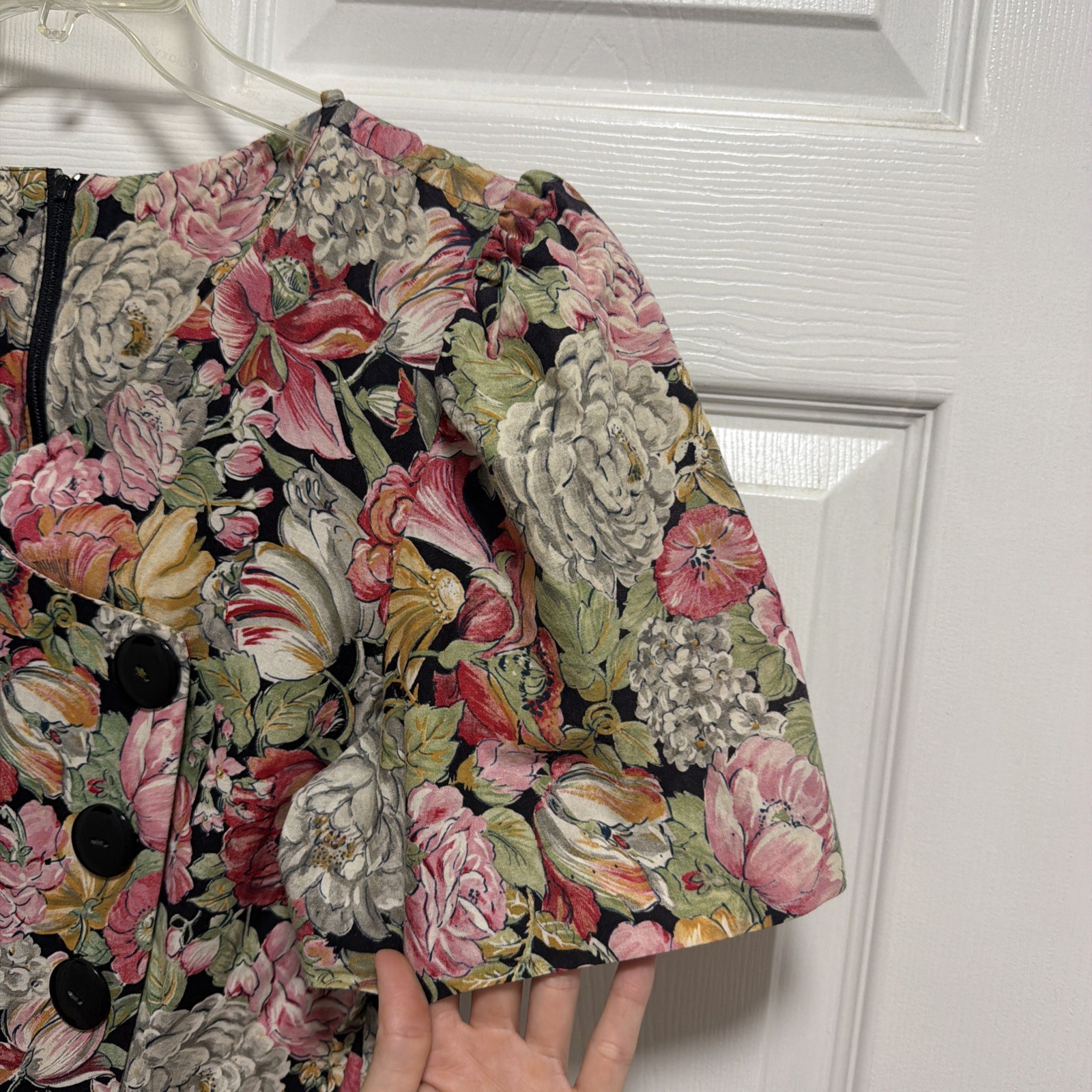 Vintage Cottage Core Dress Pink Floral 1980’s Button Ruffle Size 14 SL Fashions