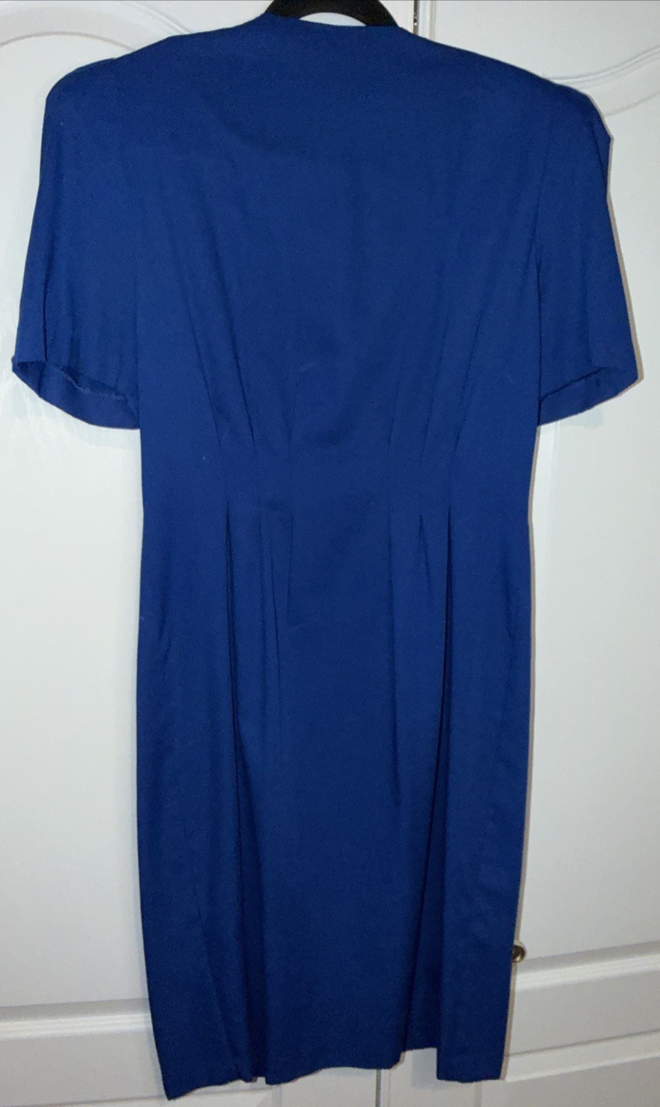 LESLIE FAY Vintage Shirt Dress Blue Pleated Buttons Midi Career 80s 90s USA
