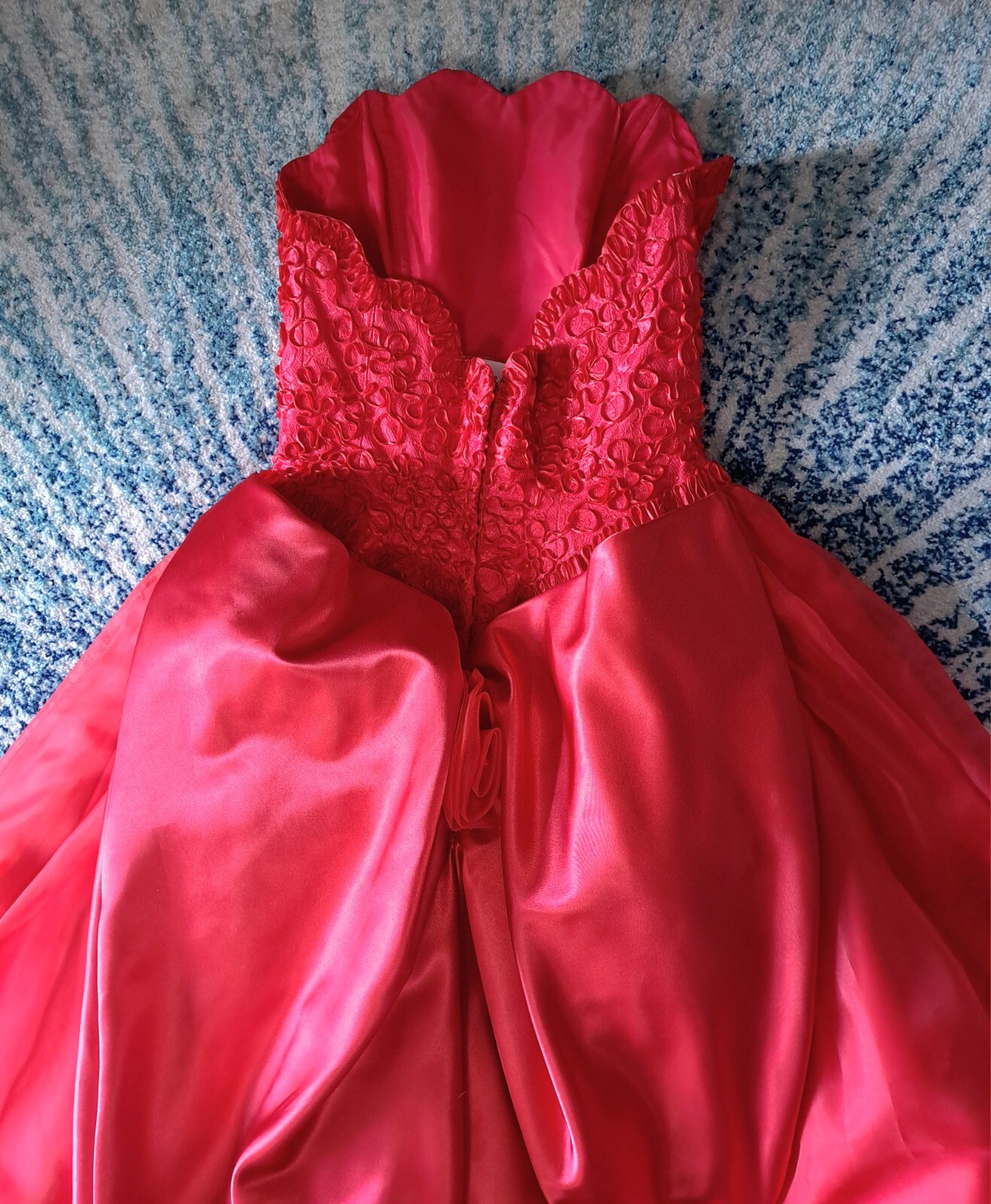 Vintage Red Strapless Party Dress Gown Huge Skirt Rosettes Draped Sz S Soutache