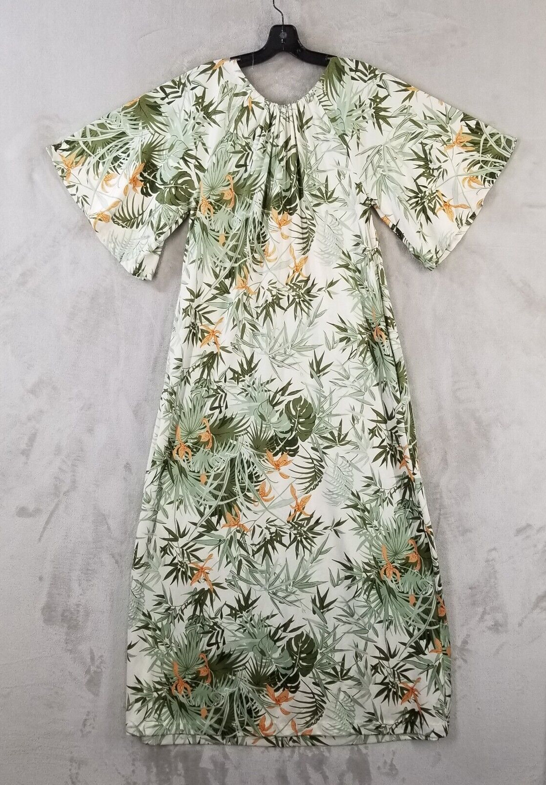 Vtg Mod House Coat Women M Tropical Cinch Neckline Flowy Patio Yard Dress Robe