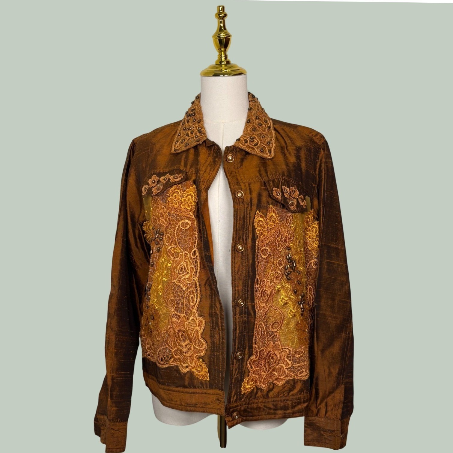vintage 90s daniel k. new york usa silk bronze beaded embroidered jacket western