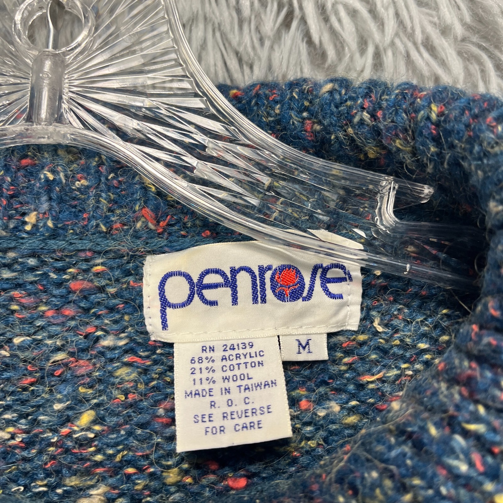 Vintage Penrose Pullover Sweater Womens M Blue Multi Preppy 80’s Retro Nostalgic