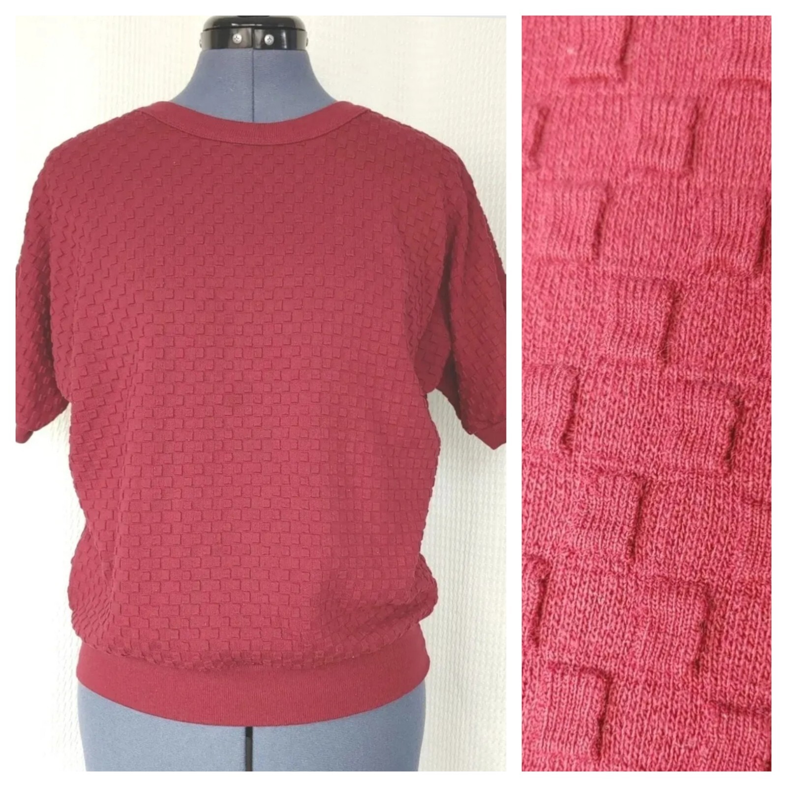 Vintage Donkenny Petites Textured Burgundy Top w Knit Waistband 40″ Bust Sz LG?
