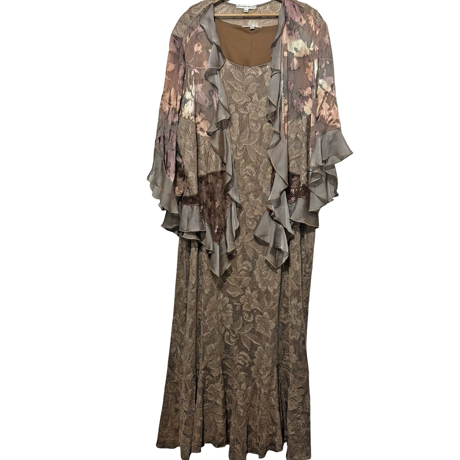 Vintage Y2K Spencer Alexis Gold Lace Dress & Jacket Set size 3XL