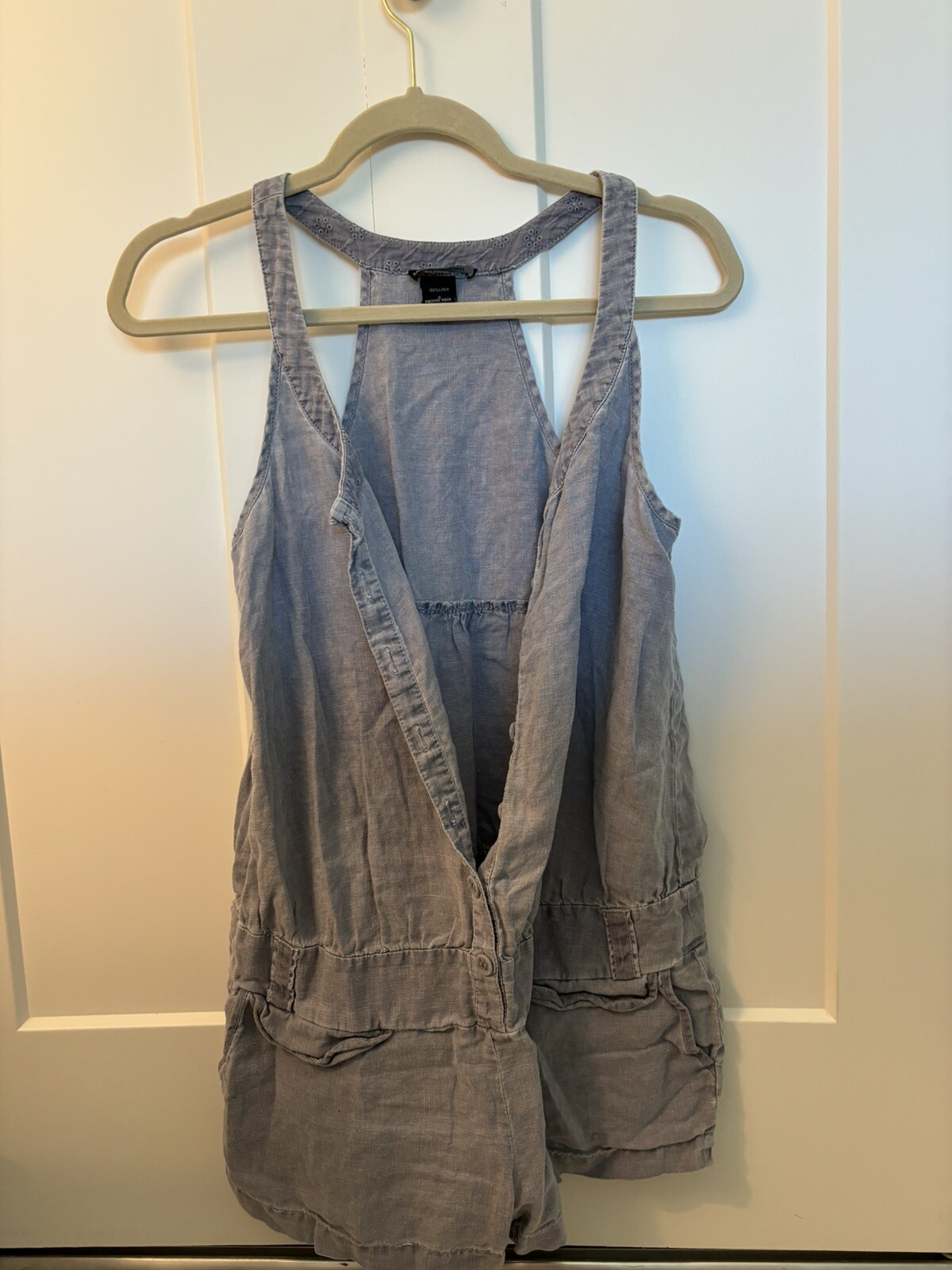 MODA INTERNATIONAL Victorias Secret Linen Romper Shorts Sz 4 Blue Sleeveless