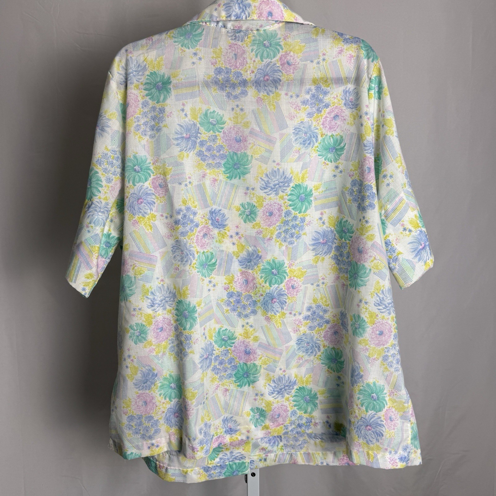 Vtg 70s Lori Lynn Pastel Floral Top Smock Size 44 XL Pockets Dagger Collar