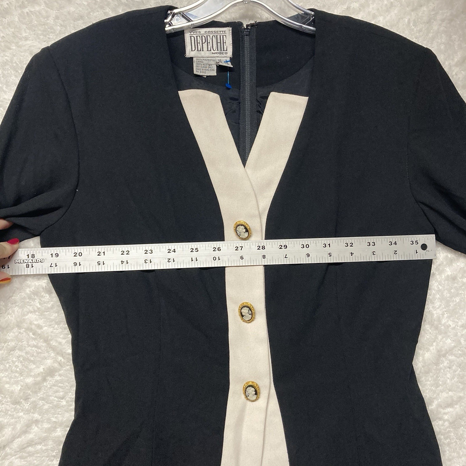 Vintage Yves Cossette Depeche Mode Dress sz4 Cameo Buttons Old Money Power Dress