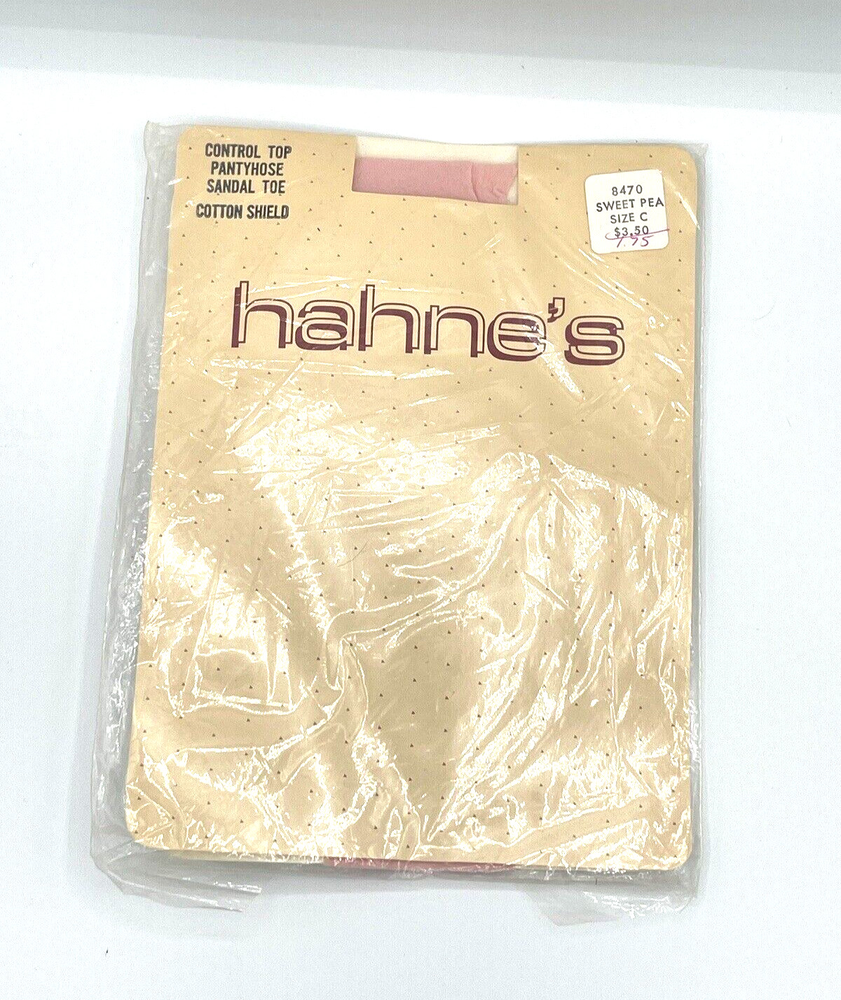 Vtg Hahne’s Pantyhose Control Top Sandal Toe Cotton Shield Sweet Pea Pink Size C