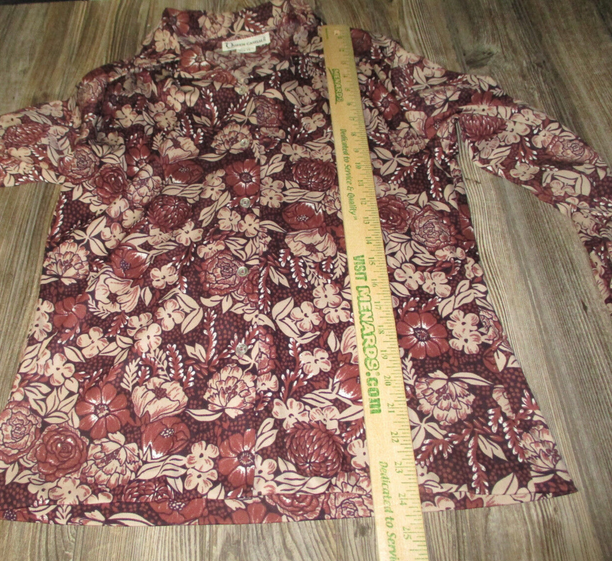 Queen Casuals Womens Shirt Size 14 Long Slv Button Down Floral Vtg Fairy Grunge