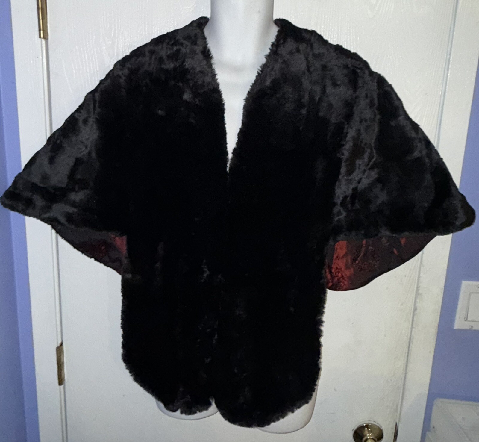 VTG Sheared Black Beaver Fur Cape Capelet Car Coat Topper Opera Formal 40s 50s