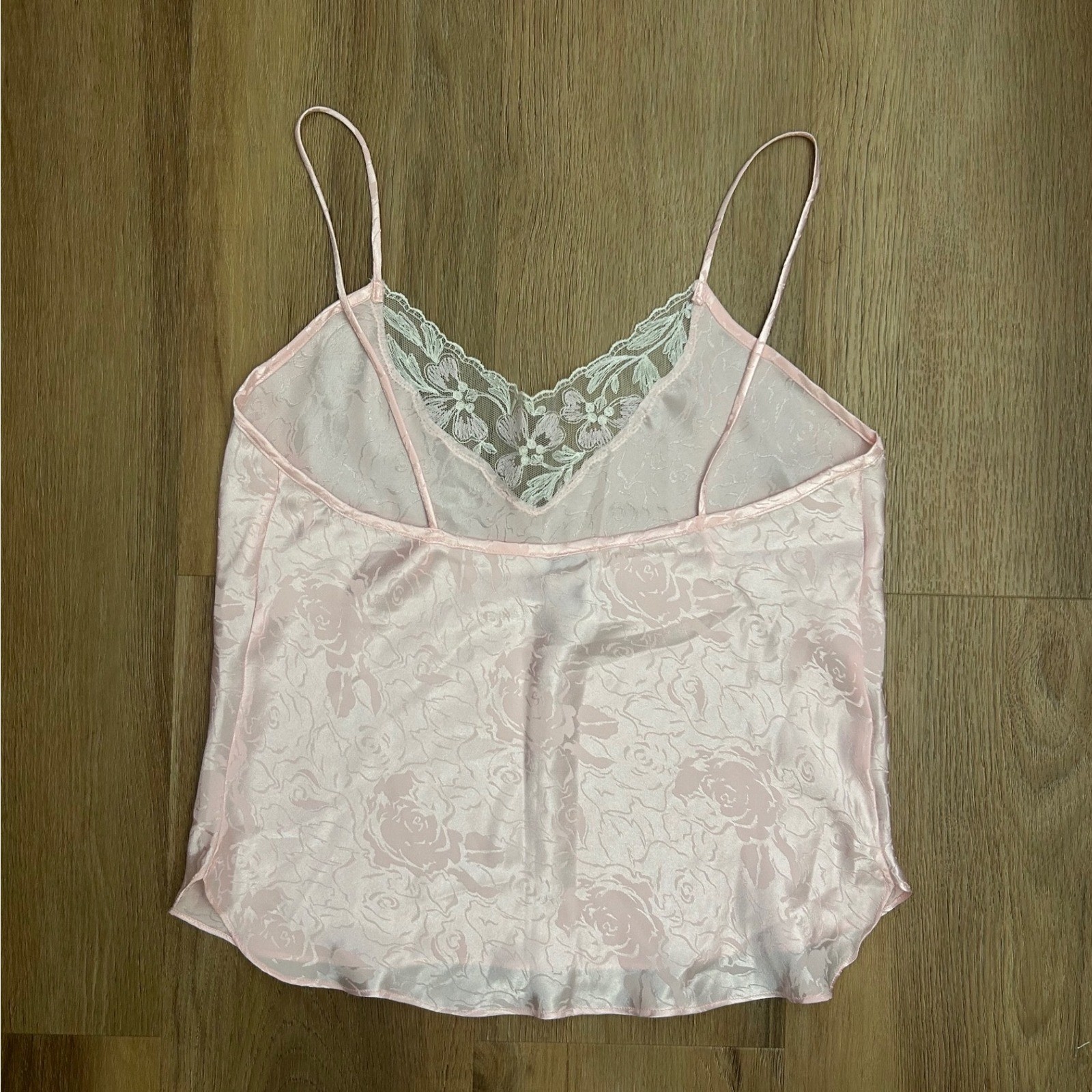 Vintage baby pink Floral Satin Lace Camisole Top Small Sexy