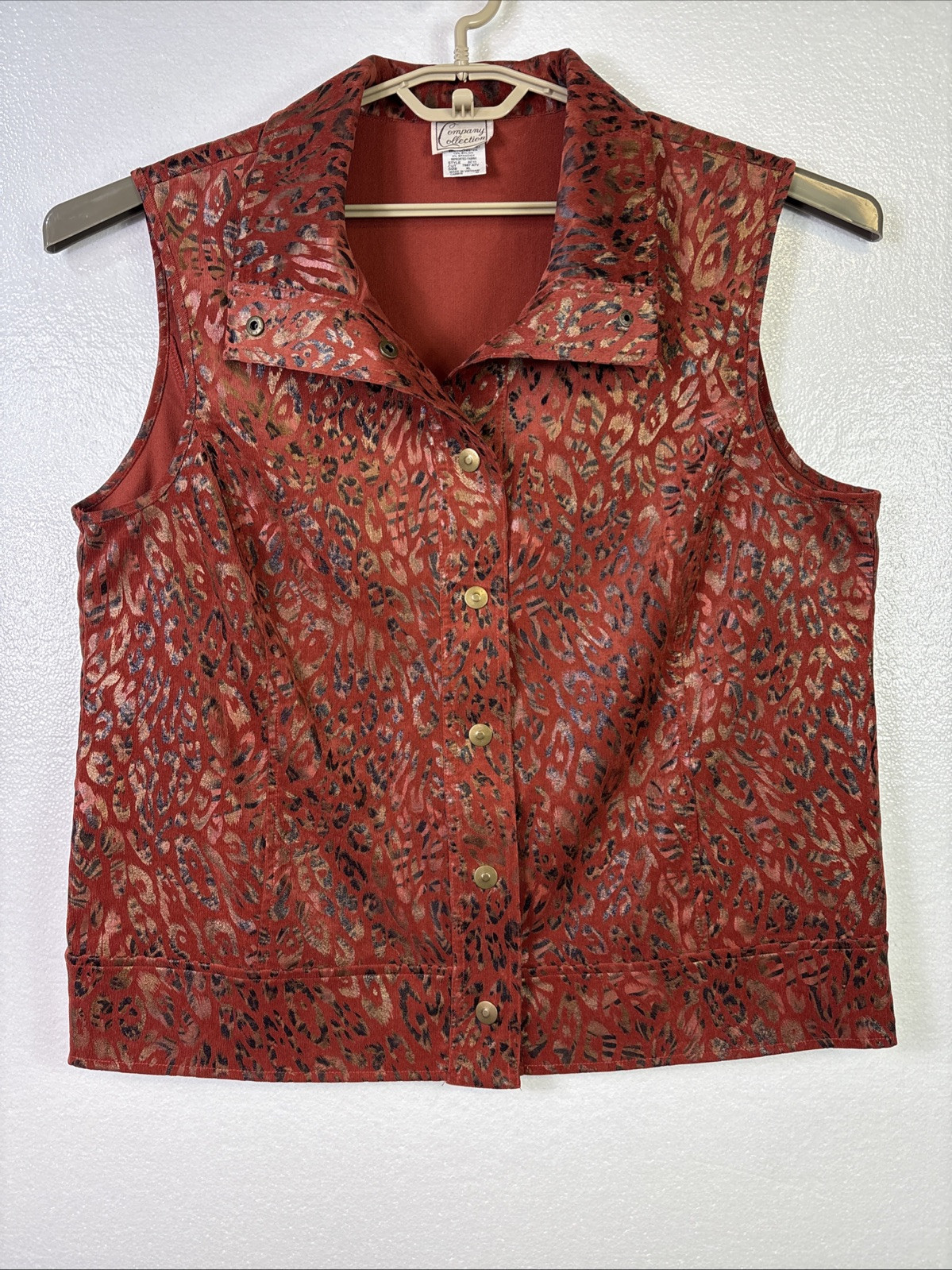 Company Collections Animal Print Top Womens Blouse Sz XL Rust Gold Black snap
