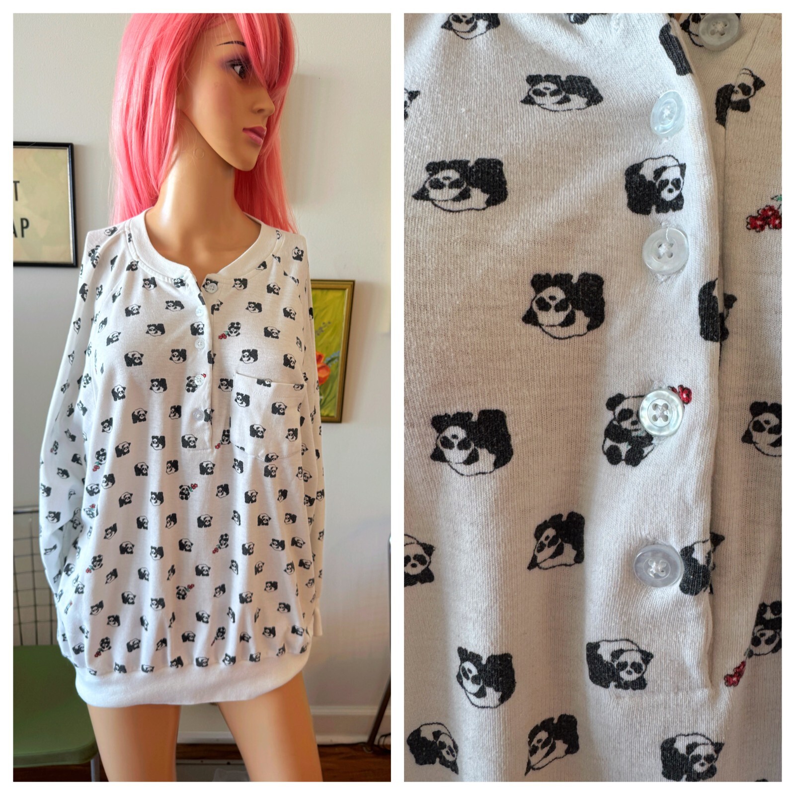 Vintage 80s Novelty Panda Oversized Boxy Sweatshirt Jumper Sweater Top L XL
