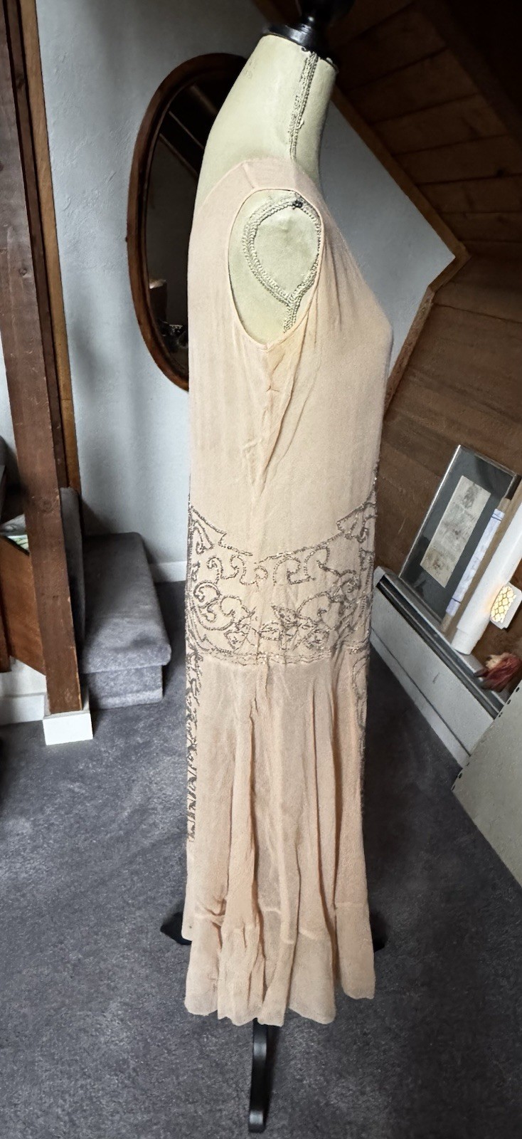 Authentic 1920s Beaded Silk Chiffon Dress – Art Deco – Double Sided Beading