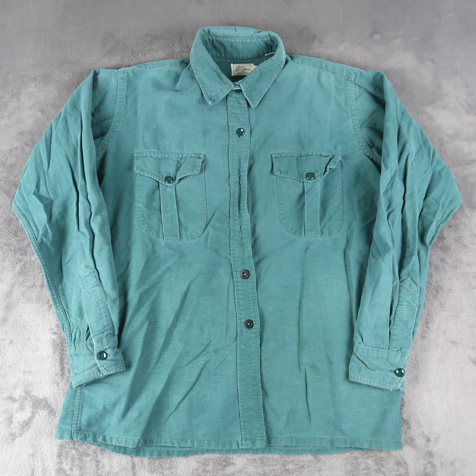Vintage 70s LL Bean Women’s Flannel Chamois Button Up Shirt Green Size18